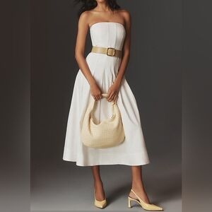Mare Mare x Anthropologie White Strapless Seamed A-Line Midi Dress, XL